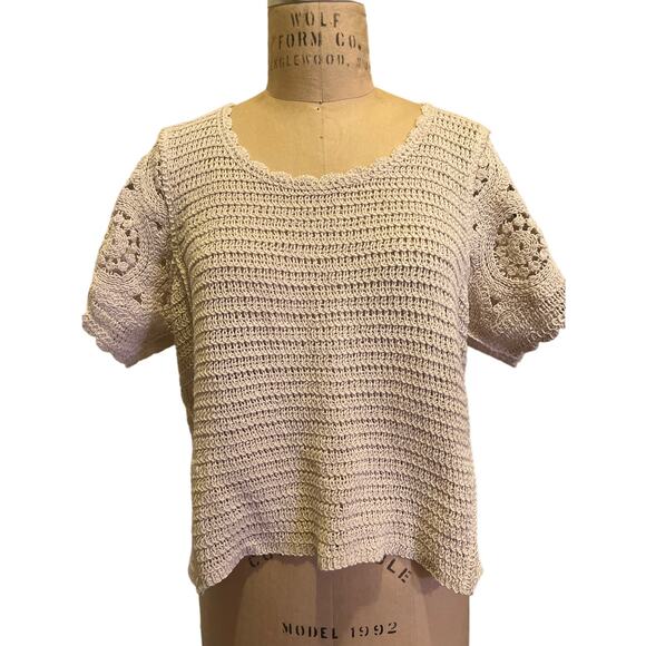 Solitaire Boho Festival Crème Crochet Short Sleeve Pullover Top Size XL - Picture 1 of 10